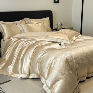 高级感A类色织提花四件套纯棉被套床单床笠亲肤被罩卧室床品套件4