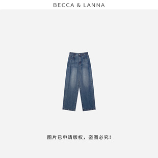 休閑百搭松緊長褲 D0097 新款 女秋季 硬貨哥 天絲直筒復古牛仔褲
