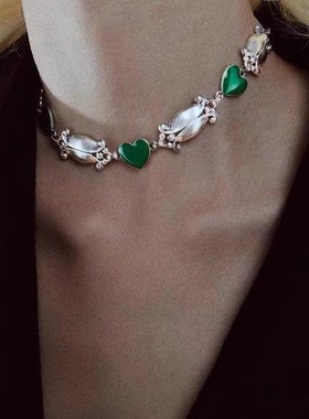 珐琅桃心项链拼接铜电镀