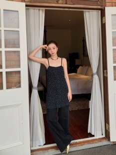 26早春新款 发风女孩复古波点 俏皮小短款黑白波点短款吊带连衣裙