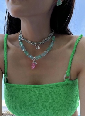 红绿撞色项链吊坠女新中式