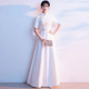 白色新中式 旗袍演出服女中国风大合唱团指挥晚礼服舞台主持伴娘服