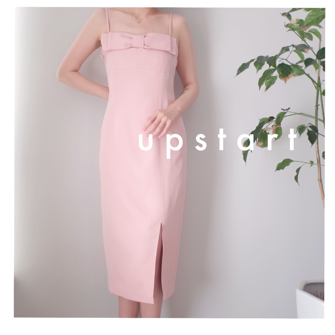 UPSTART显瘦修身立体蝴蝶结法式纯色吊带连衣裙