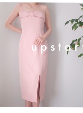 UPSTART显瘦修身立体蝴蝶结法式纯色吊带连衣裙