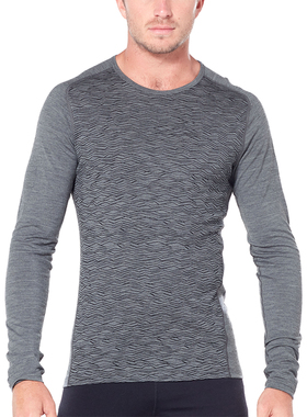 fw新款icebreaker男士200g美丽诺羊毛100%印花圆领长袖T恤