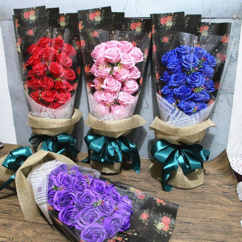 情人节圣诞节礼品19朵仿真玫瑰花束 香皂花礼盒创意生日礼物批发