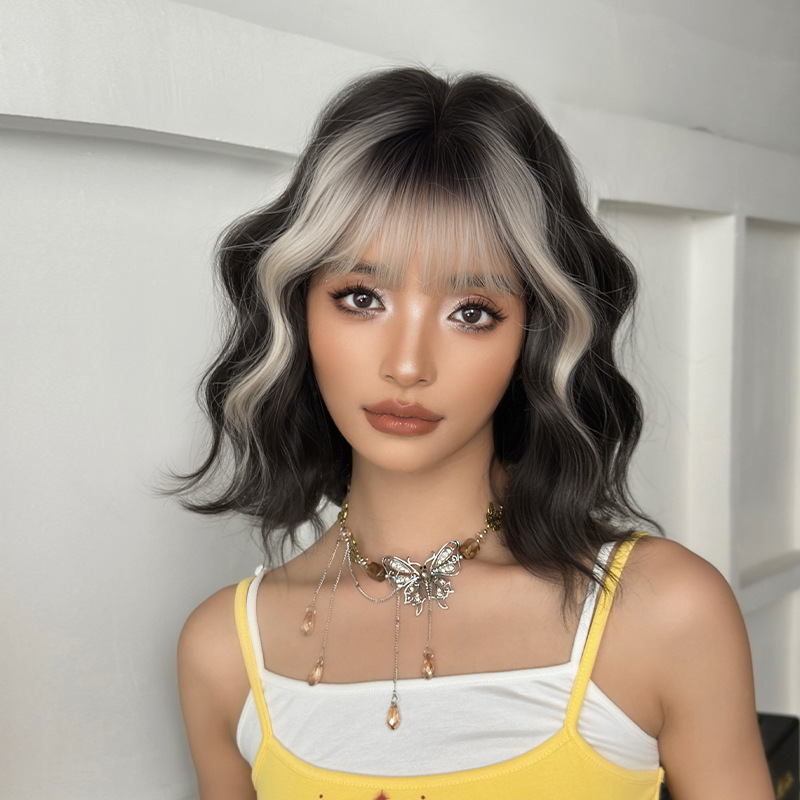 假发女短卷发银白灰刘海染网红新款整顶假发头套化纤仿真整顶短发