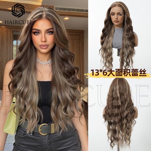 13*6大面积蕾丝假发女全手织进口丝挑染棕色假发头套女士厂家