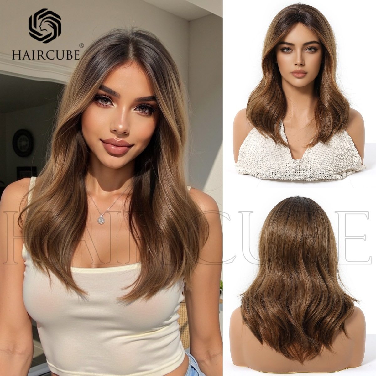 假发女全头套时尚欧美风格高层次假发渐变灰挑染机制化纤头套wigs