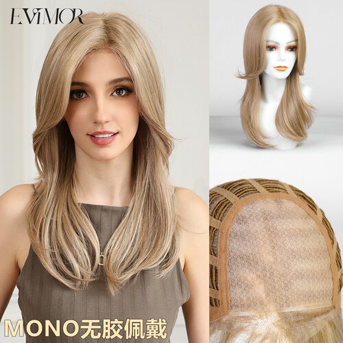 Glueless wigs MONO蕾丝假发金色高层次感无需粘胶快速佩戴全头套