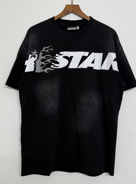 高版本Hell地狱之星印花美式复古做旧水洗印花休闲短袖T恤男女款