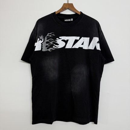 高版本Hell地狱之星印花美式复古做旧水洗印花休闲短袖T恤男女款