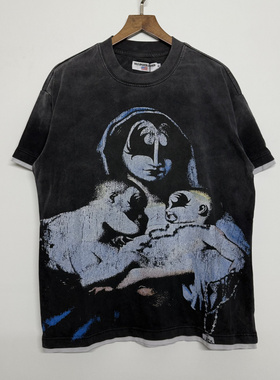 高版本Vale美式街头复古做旧闪小婴儿印花短袖夏季男女宽松T恤潮