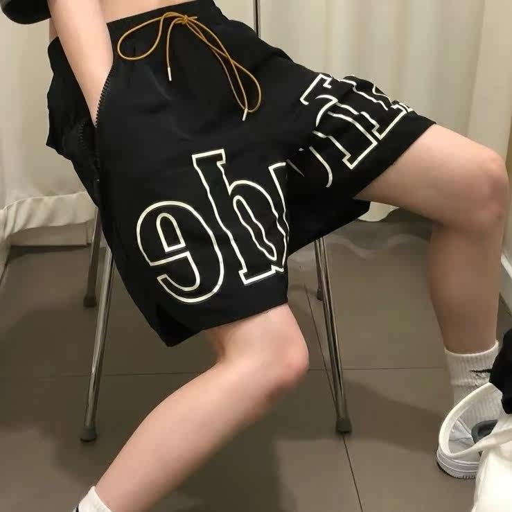 RHUDE小众潮牌美式夏季运动休闲黑色宽松沙滩裤双层速干五分裤