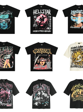 Hell地狱之星美式复古高街潮牌圆领半袖夏季百搭男女宽松短袖T恤