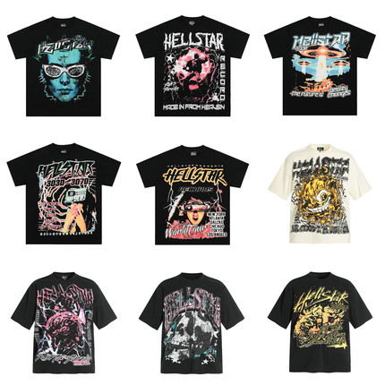 Hell地狱之星美式复古高街潮牌圆领半袖夏季百搭男女宽松短袖T恤