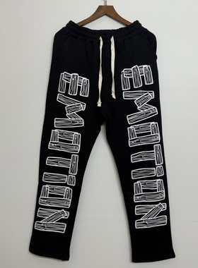 MIXED EMOTION新款美式高街字母印花男女宽松休闲运动毛圈长卫裤