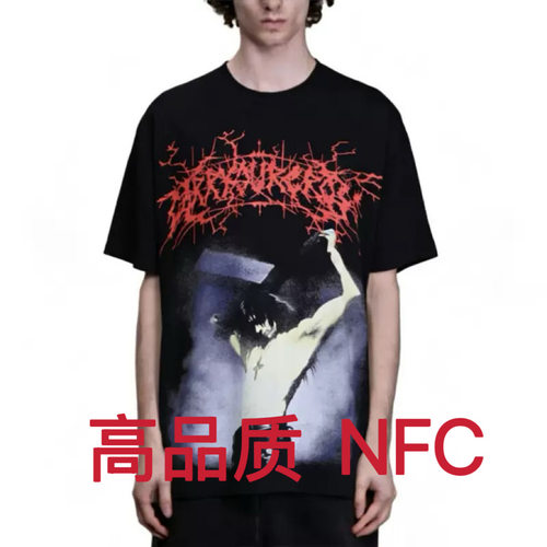 跨境专供hell地狱之星NFC暗黑摇滚人像短袖T恤复古做旧宽松T恤