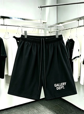 美式高街Gallery Dept字母印花五分裤松紧腰抽绳工装短裤沙滩短裤