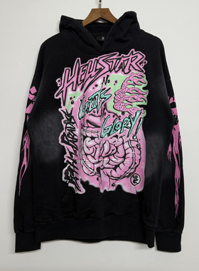 Hel地狱之星X光大肠印花美式复古高街男女休闲宽松连帽卫衣帽衫
