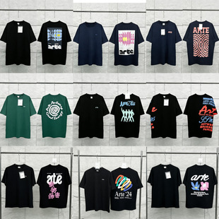 复古宽松半袖 潮牌男 T恤美式 跨境专供高品质ARTE字母花卉印花短袖