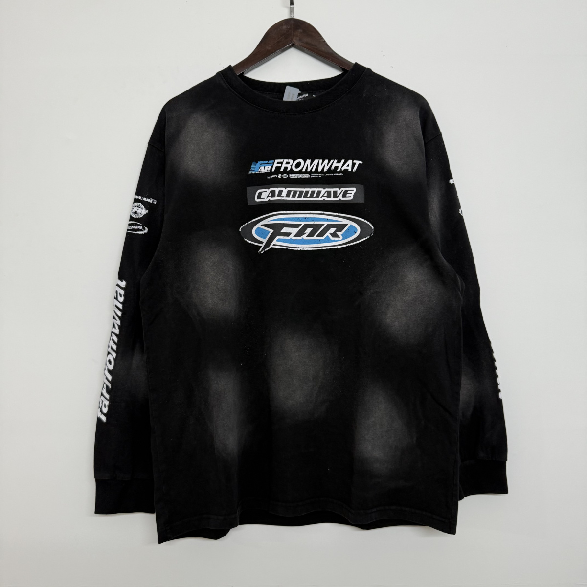 Far Archive字母标语印花美式高街水洗做旧男女休闲宽松长袖T恤