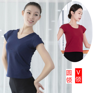 女体操服短袖上衣圆领纯棉修身舞蹈服装练功服女学生艺考服训练服