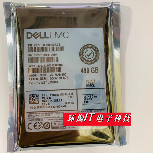 DELL EMC 0VJM47 PM883a MZ-7LH480C 固态硬盘 480G SATA 2.5 SSD