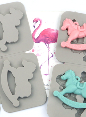 蜡片模具 DIY硅胶模具 香薰石膏手工皂模具 香薰模 4连小木马蜡烛