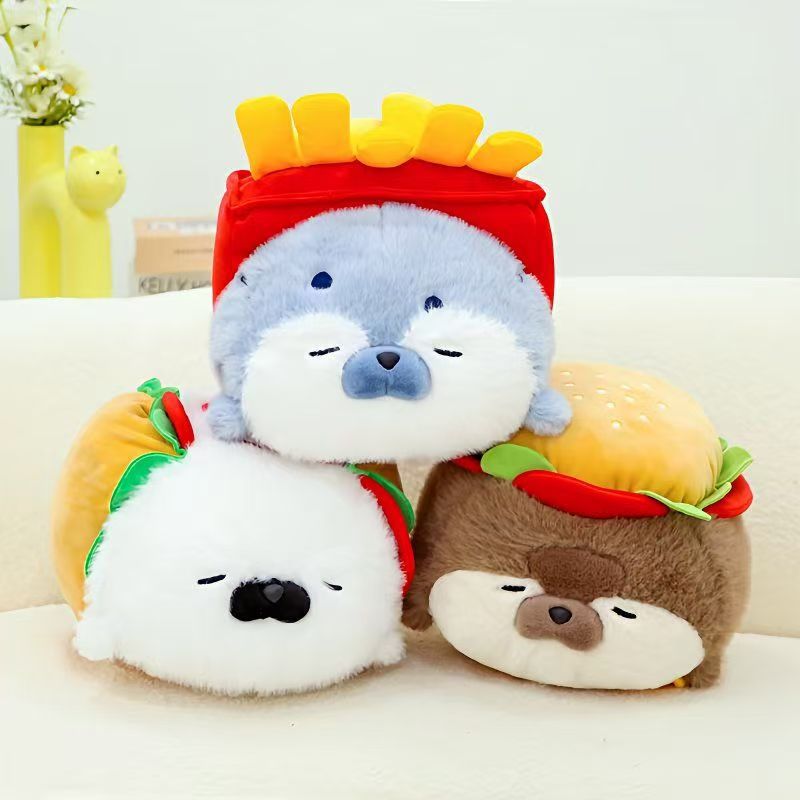 软萌汉堡海獭毛绒玩具薯条海獭公仔玩偶办公室午睡神器抱枕批发