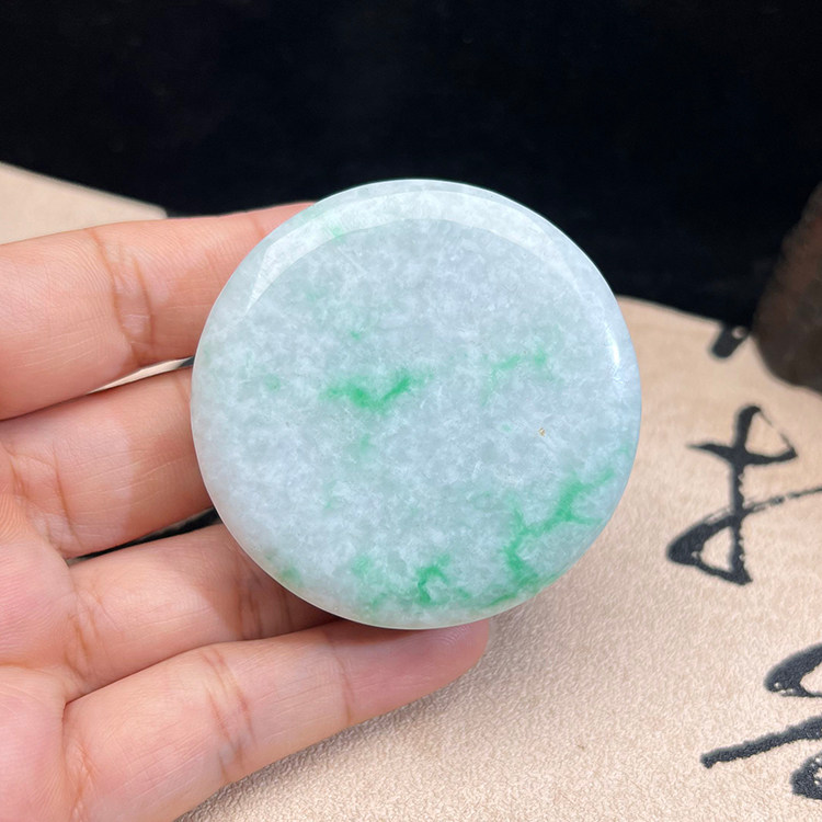 缅甸翡翠A货冰糯种皮带扣阳绿玉扣圆形腰带扣头男款礼物证书保真