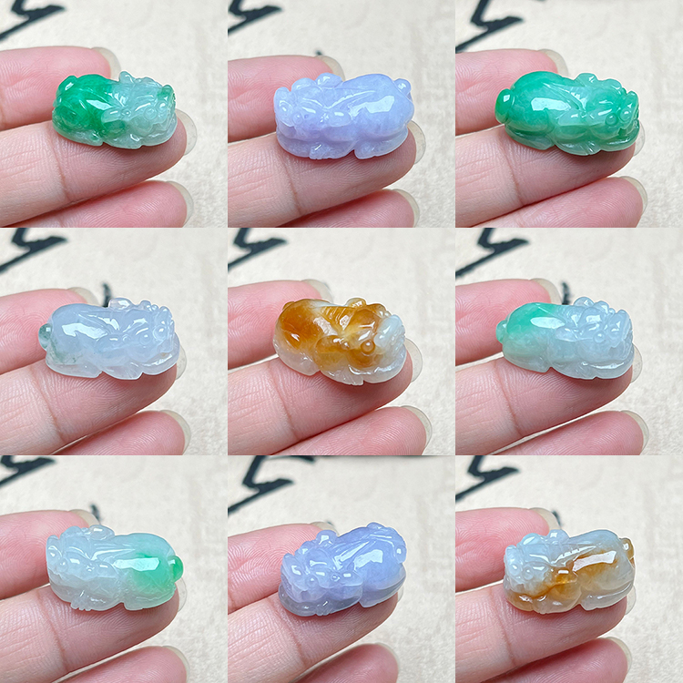 翡翠貔貅吊坠冰糯种翠绿紫罗兰