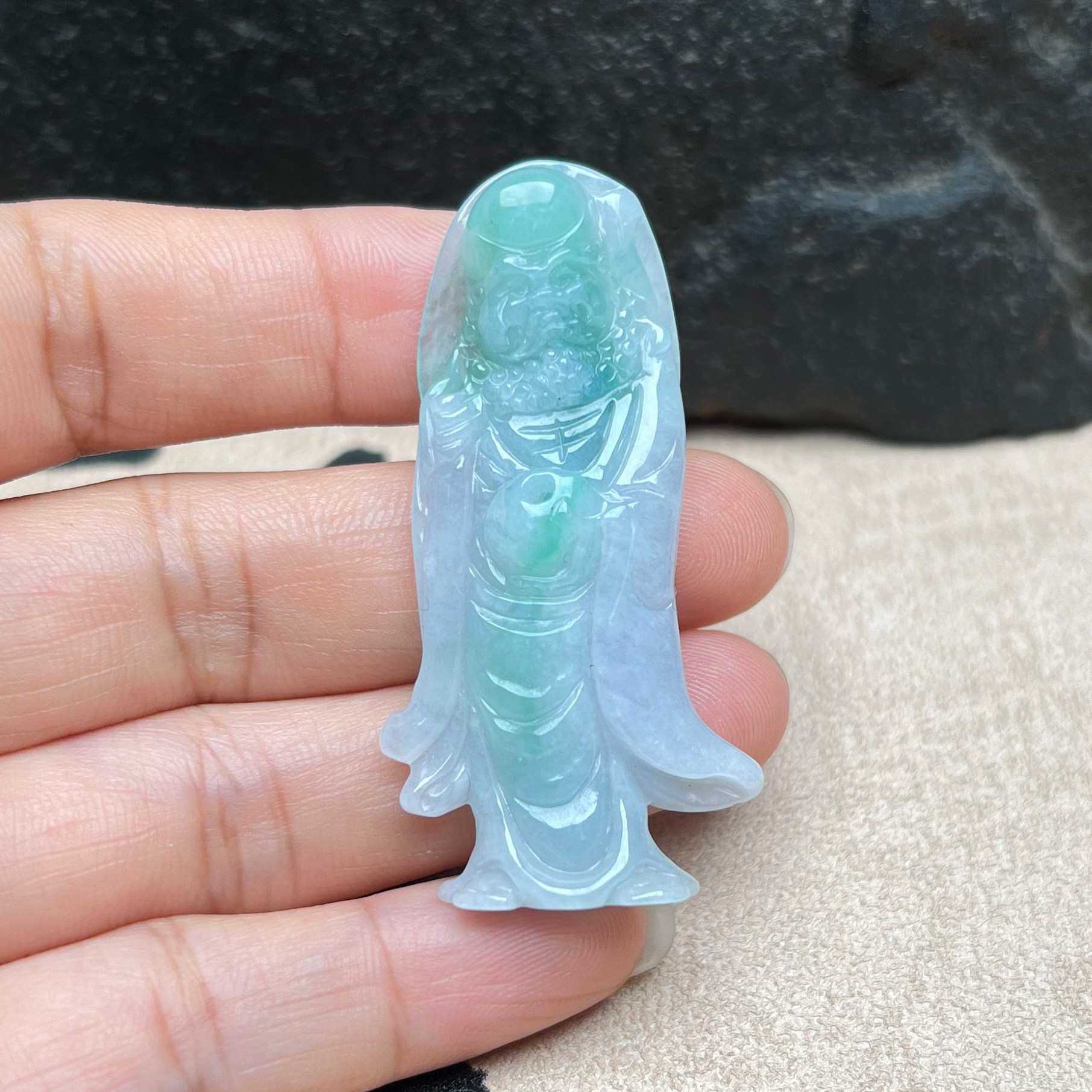 缅甸翡翠A货达摩吊坠冰糯种翠绿精雕达摩祖师玉挂件男女款送证书
