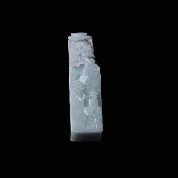 玉石寨玉器 缅甸保真冰糯种A货翡翠山水画印章老坑四会玉章可刻字