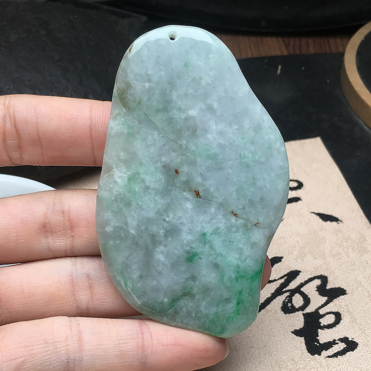 冰糯种阳绿翡翠刮痧板挂件缅甸保真老坑A货四会玉器玉板送证包邮