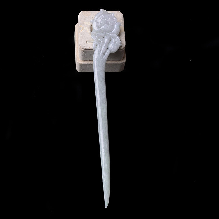 玉石寨玉器老坑保真莲花发簪缅甸冰糯种a货翡翠发叉送证书女包邮