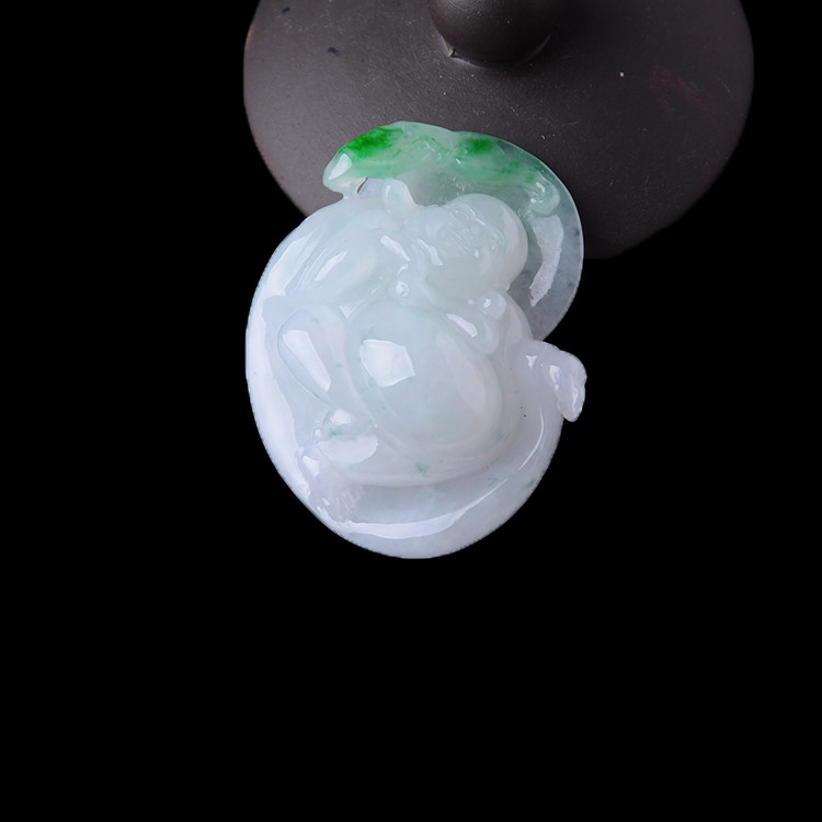 玉石寨玉器H老坑冰糯种阳绿精工弥勒佛玉坠缅甸A货翡翠玉佛吊坠