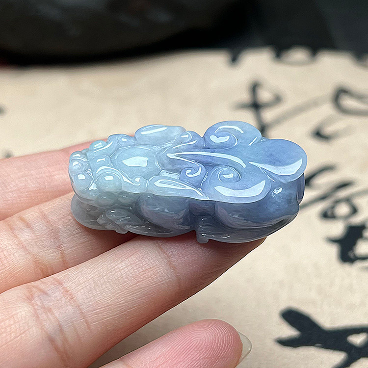 翡翠貔貅吊坠缅甸天然A货紫罗兰皮丘挂件正品保真男女款项坠招财