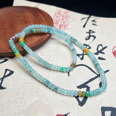天然缅甸翡翠A货彩色算珠项链