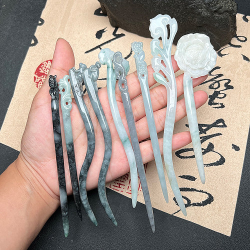 翡翠发簪缅甸玉石玉簪头饰送证书