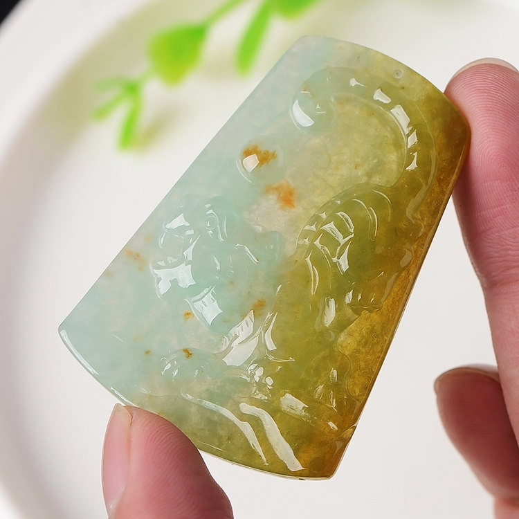 玉石寨玉器 老坑红黄翡虎牌吊坠缅甸保真冰糯种翡翠猛虎下山挂件