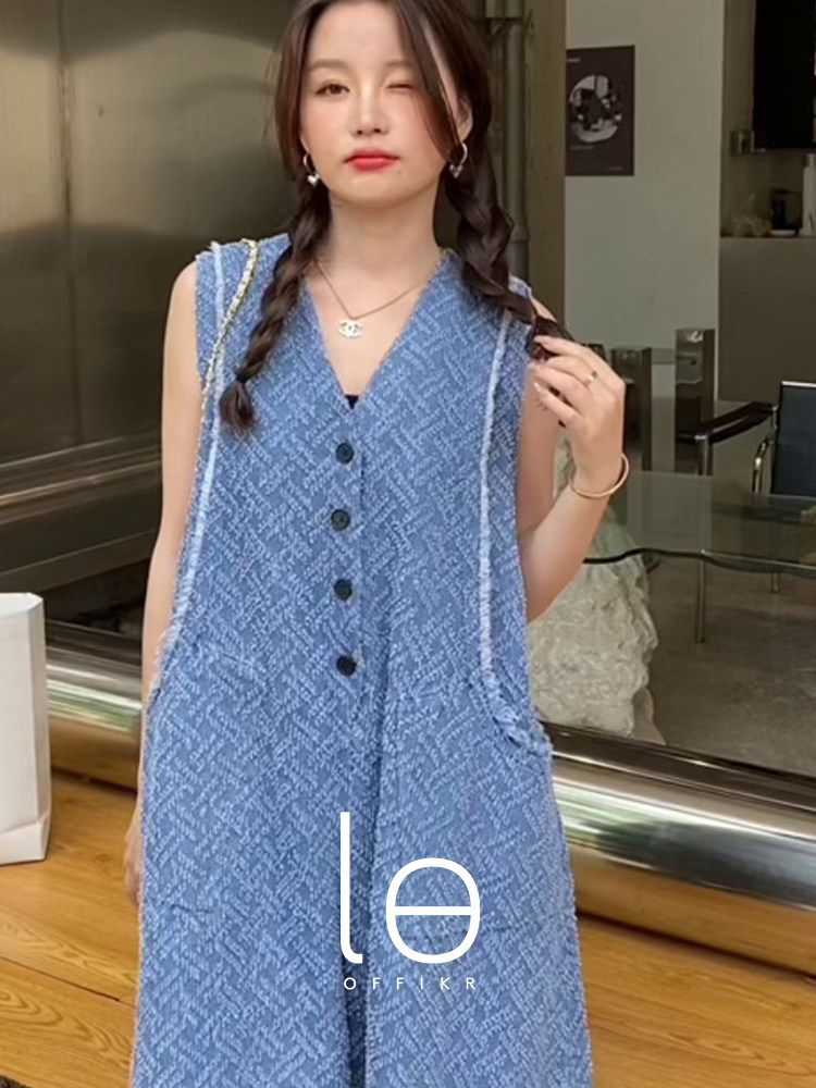 MISS WU HAN DAI LE OFFIKR OFFIKR NICHE AGE REDUCTION SLEEVELESS VEST DENIM JUMPSUIT WOMEN