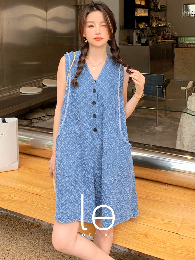 MISS WU HAN DAI LE OFFIKR OFFIKR NICHE AGE REDUCTION SLEEVELESS VEST DENIM JUMPSUIT WOMEN