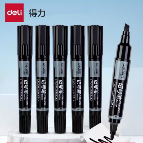 得力S555大双头记号笔勾线笔油性马克笔CD光盘笔 箱头笔 办公用品