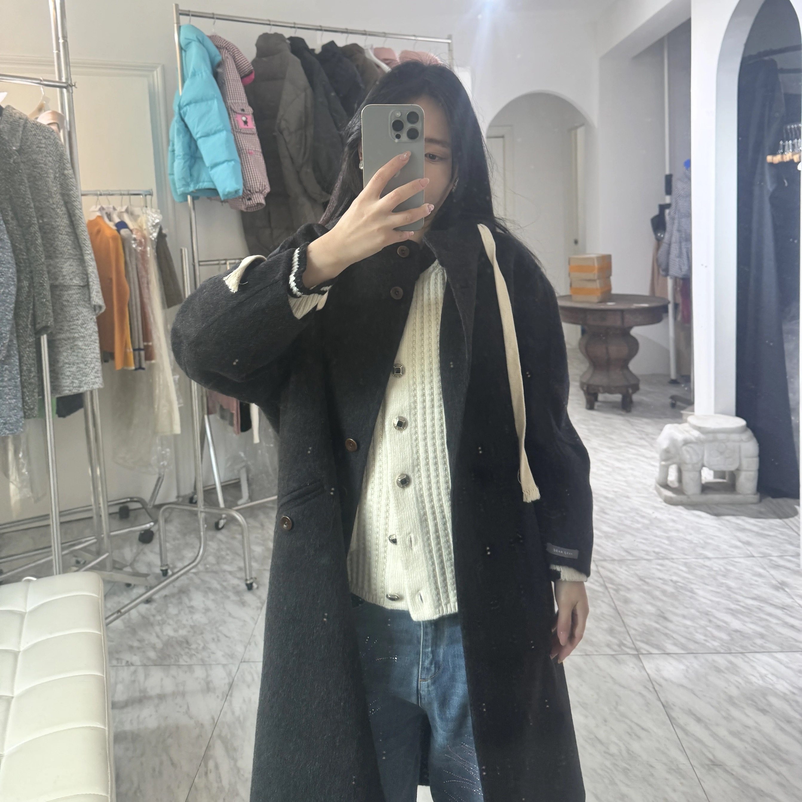 日娜高奢20XXASIA BUYER 12 amk 黑色呢大衣女中长款双面毛呢外套