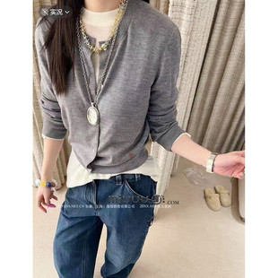 日娜高奢20XXASIA 6 dko 灰色针织衫长袖开衫毛衣女圆领显瘦上衣