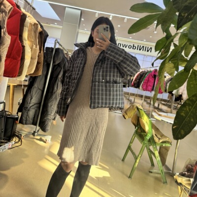 10vby加厚保暖格纹羽绒服