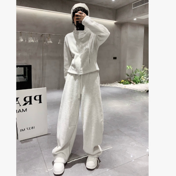 DD STY【冬款上新】小众设计立领双拉链纯色摇粒绒套装 25-1079