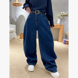 小众设计高货水洗牛仔深蓝加绒弯刀裤 上新 冬款 67537 STY