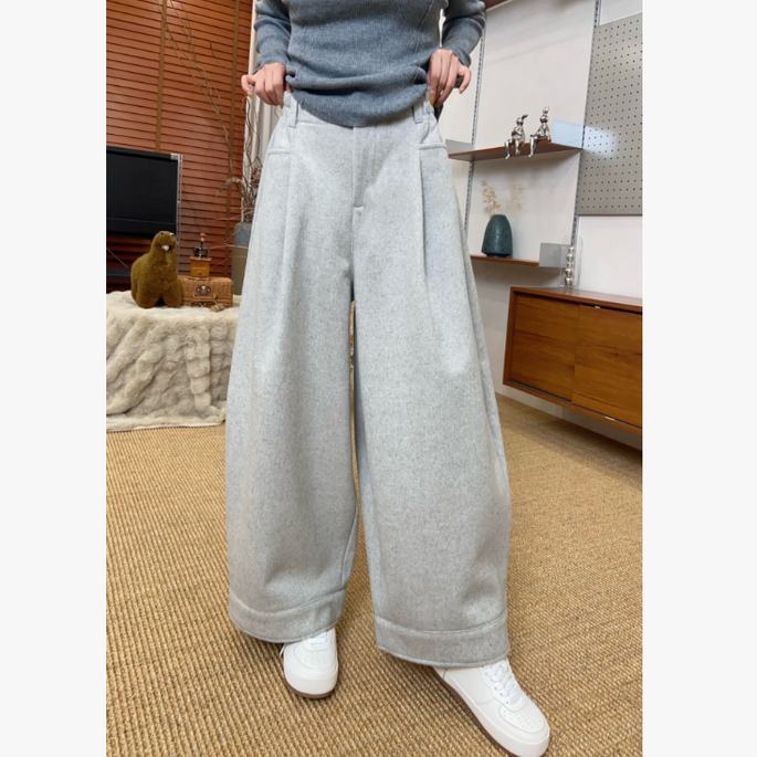 【50%羊毛疯狂星期五】小众设计松紧腰加绒羊毛奶奶裤 2317